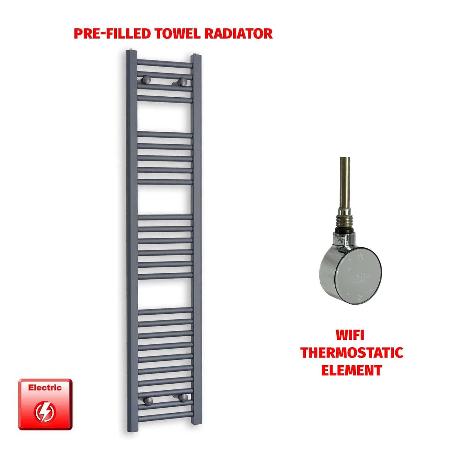 1400x300mm Flat Anthracite Pre Filled Electric Towel Rail HT
