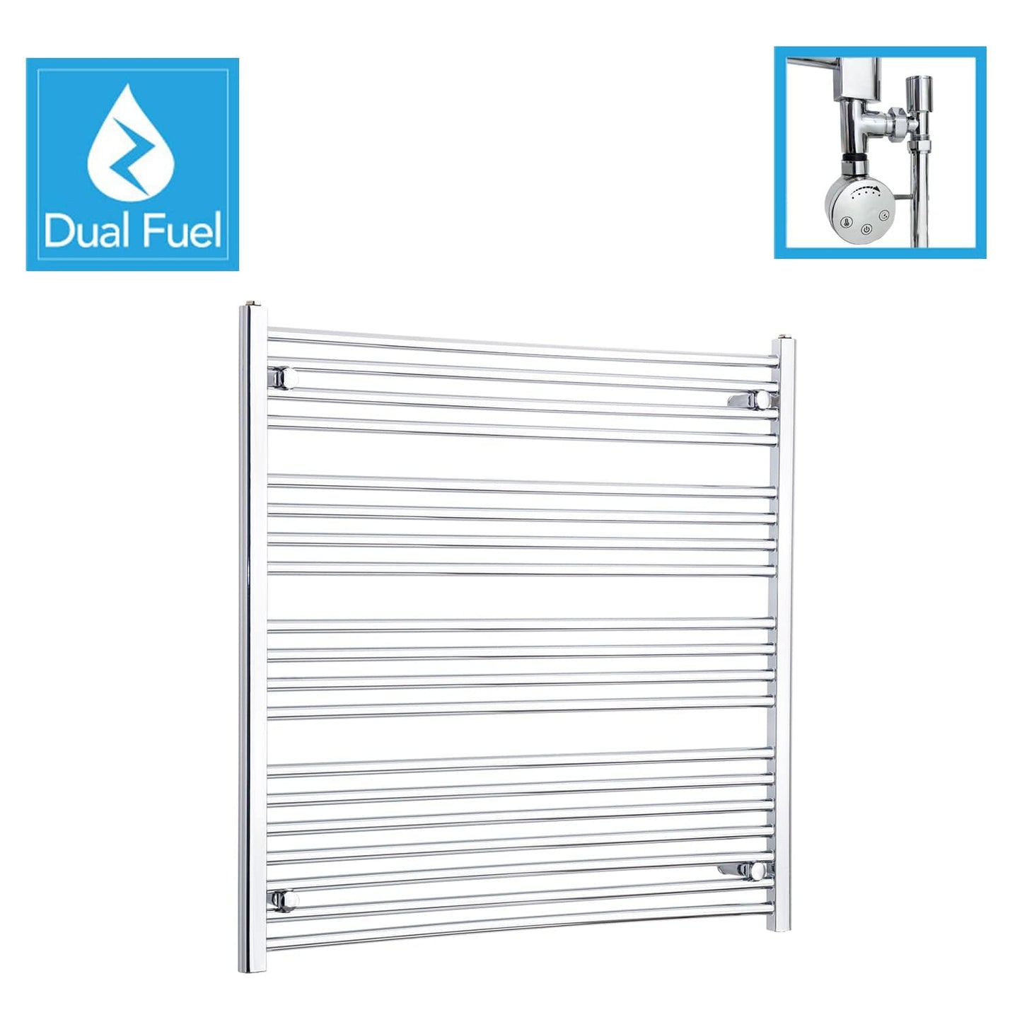 1000x1200mm Chrome Dual Fuel Flat Heated Towel Rail Radiator