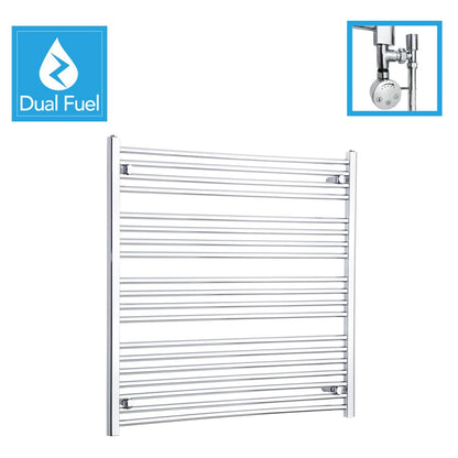 1000x1200mm Chrome Dual Fuel Flat Heated Towel Rail Radiator