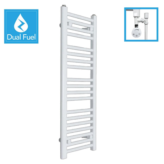 1000x300mm White Dual Fuel Flat Heated Towel Rail Radiator