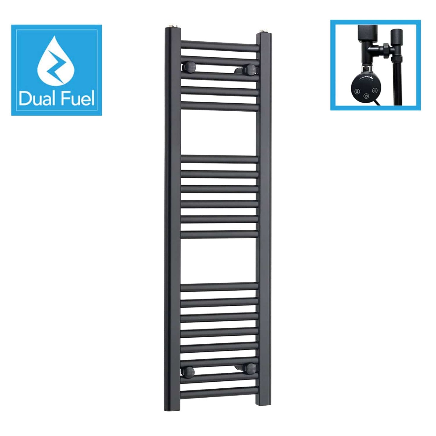 1000x300mm Dual Fuel Flat Black Heated Towel Rail Radiator