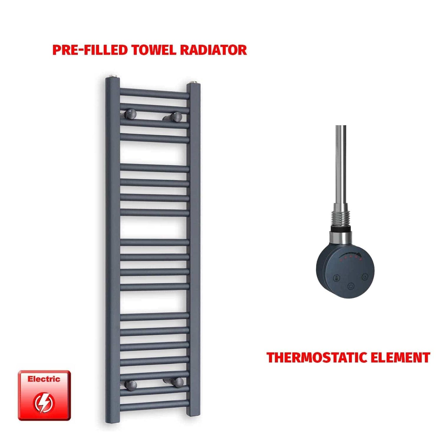 1000x300mm Flat Anthracite Pre Filled Electric Towel Rail
