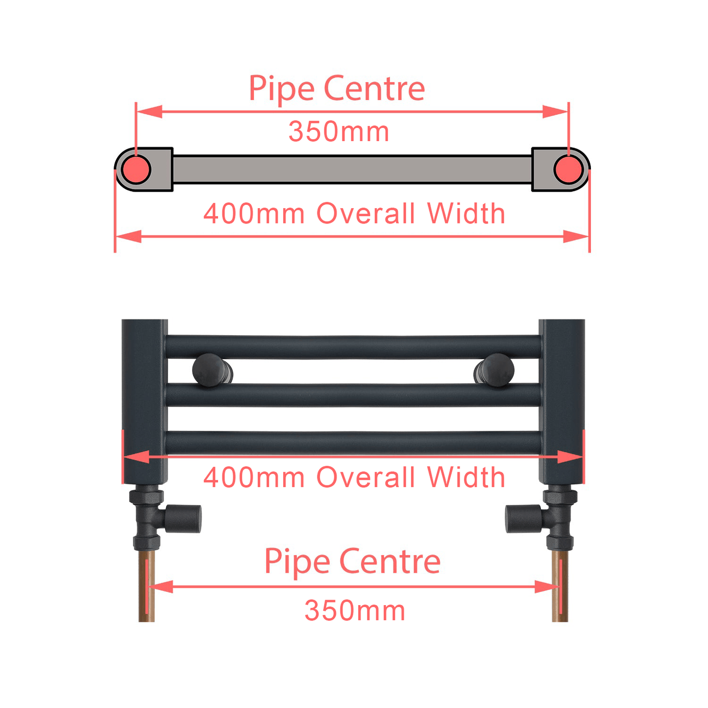 1000x400mm Anthracite Dual Fuel Flat Towel Rail Radiator