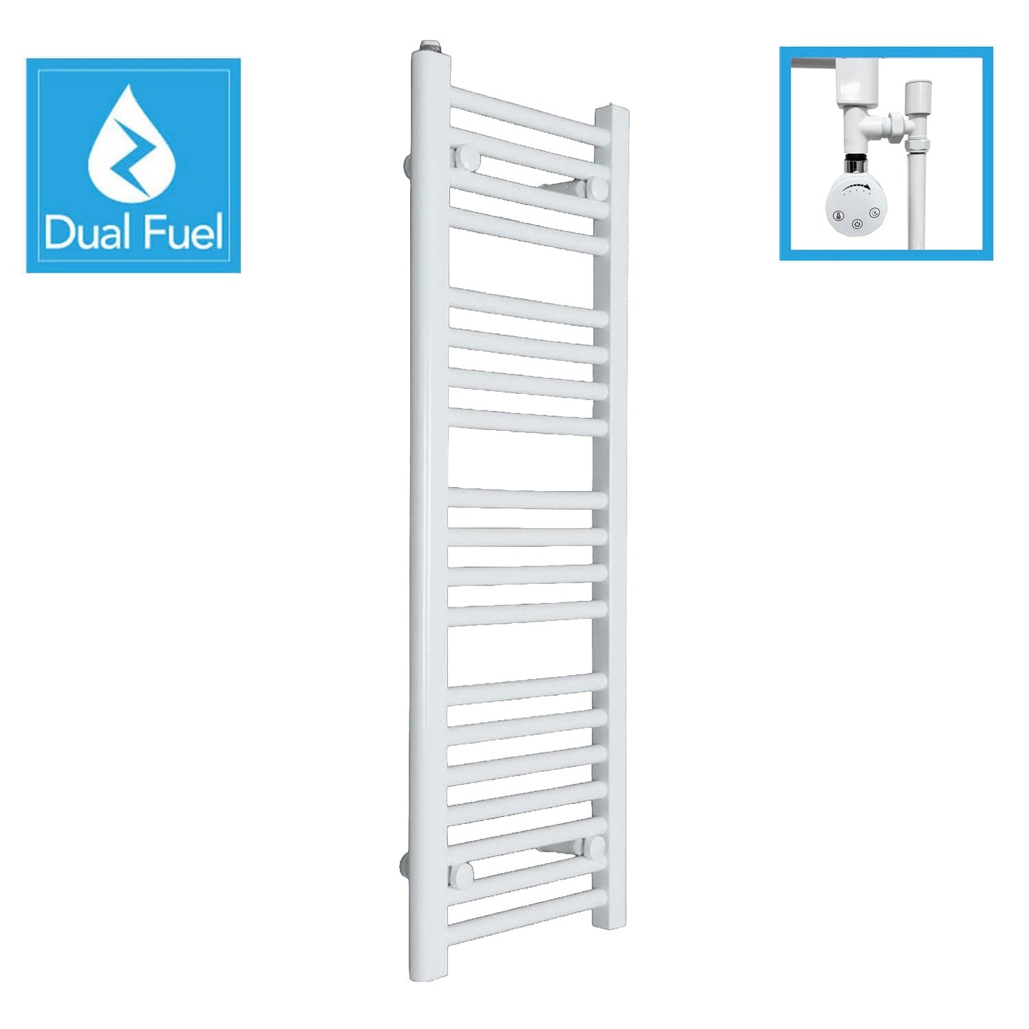 1000x400mm White Dual Fuel Flat Heated Towel Rail Radiator