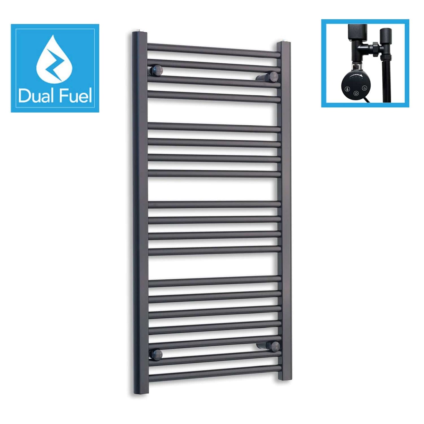 1000x450mm Dual Fuel Flat Black Heated Towel Rail Radiator