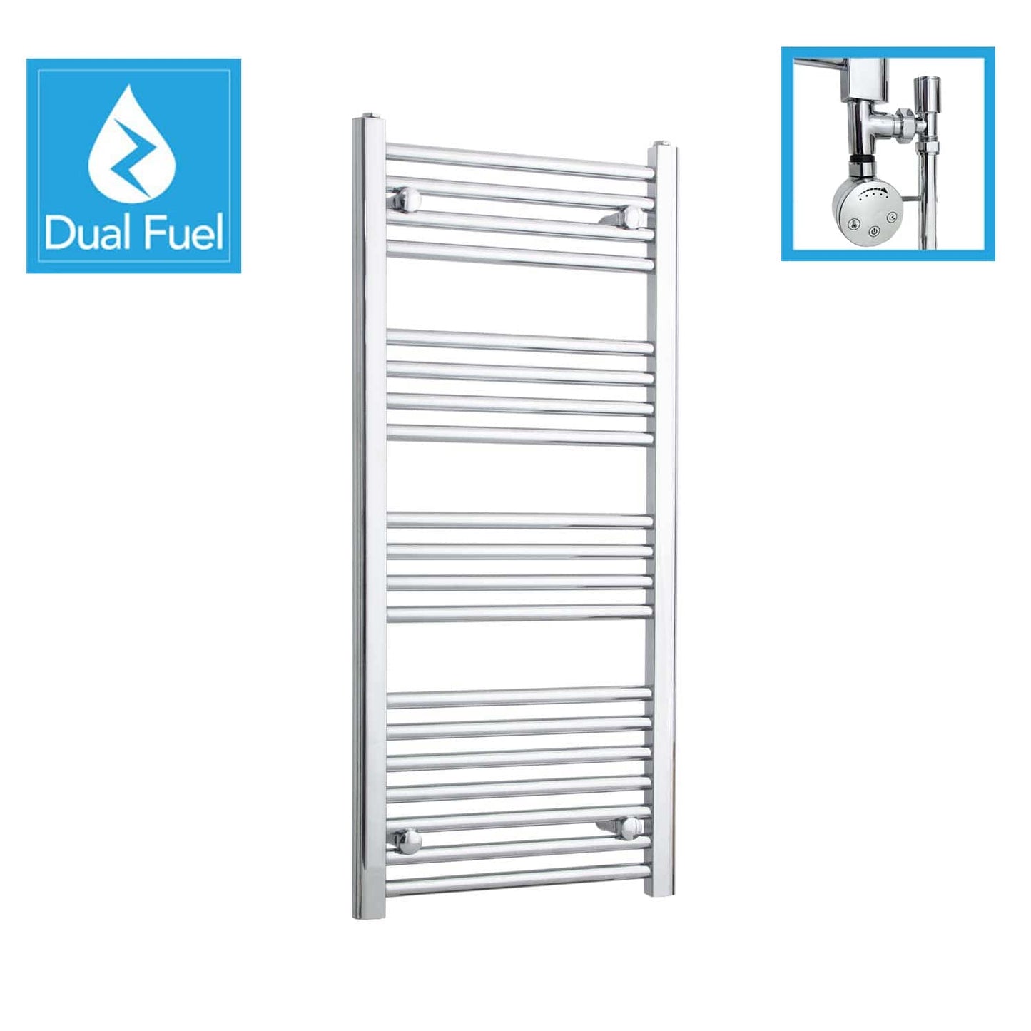 1000x500mm Chrome Dual Fuel Flat Heated Towel Rail Radiator