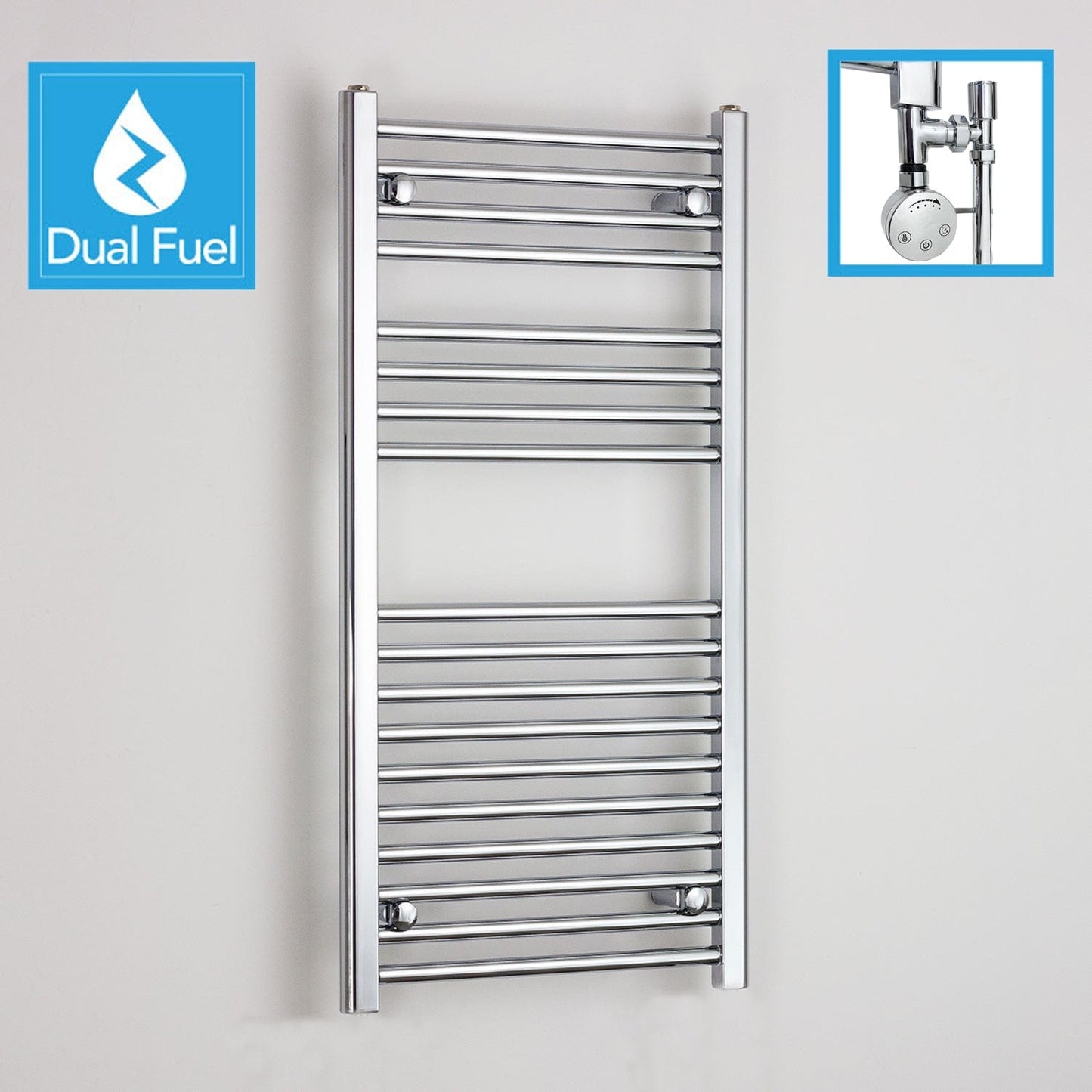 1000x600mm Chrome Dual Fuel Flat Heated Towel Rail Radiator