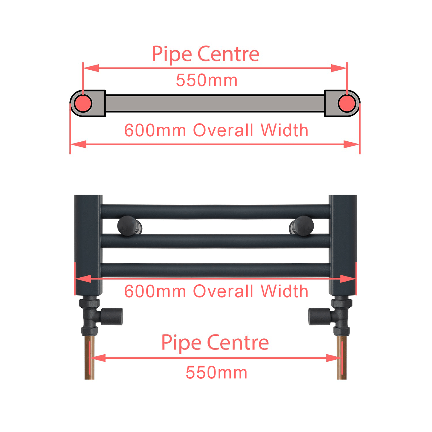 1000x600mm Anthracite Dual Fuel Flat Towel Rail Radiator