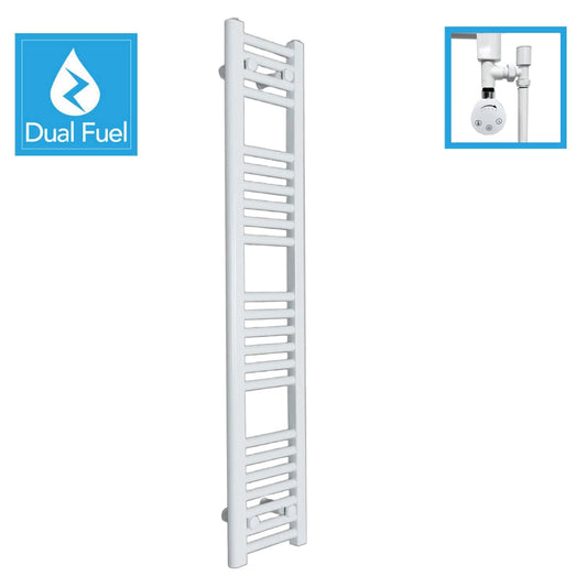 1200x250mm White Dual Fuel Flat Heated Towel Rail Radiator