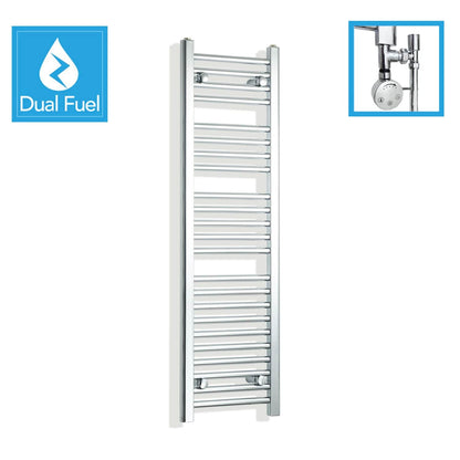 1200x300mm Chrome Dual Fuel Flat Heated Towel Rail Radiator