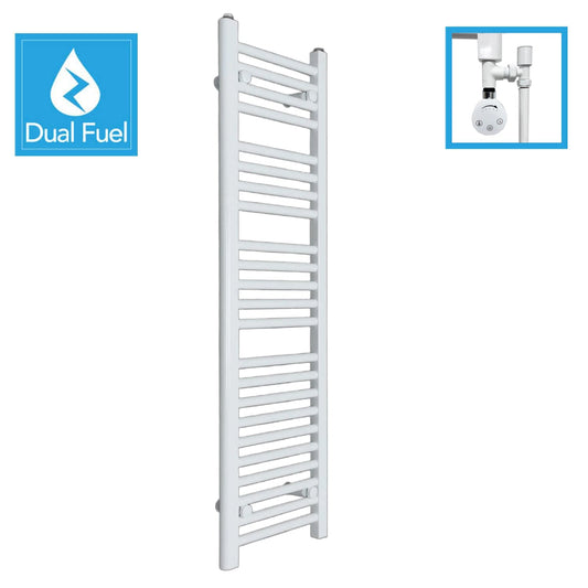 1200x300mm White Dual Fuel Flat Heated Towel Rail Radiator