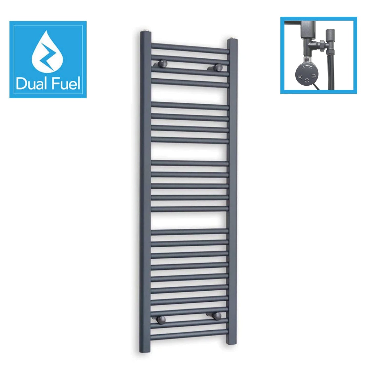1200x400mm Anthracite Dual Fuel Flat Towel Rail Radiator