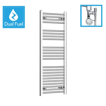 1200x400mm Chrome Dual Fuel Flat Heated Towel Rail Radiator