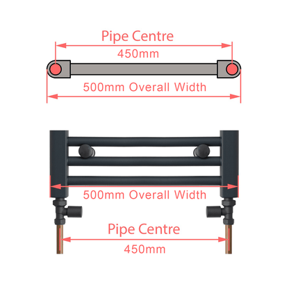 1200x500mm Anthracite Dual Fuel Flat Towel Rail Radiator