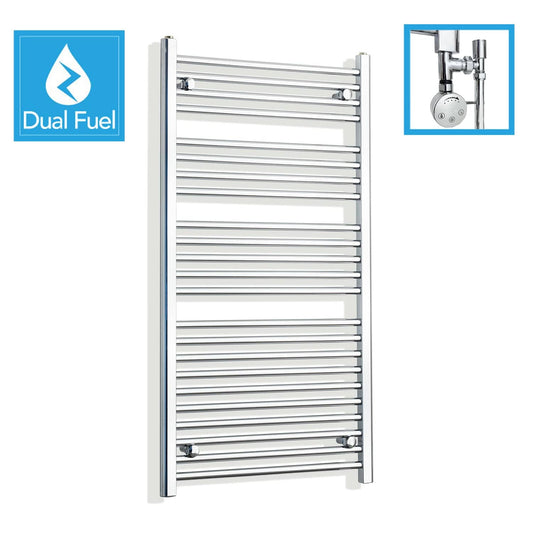 1200x550mm Chrome Dual Fuel Flat Heated Towel Rail Radiator