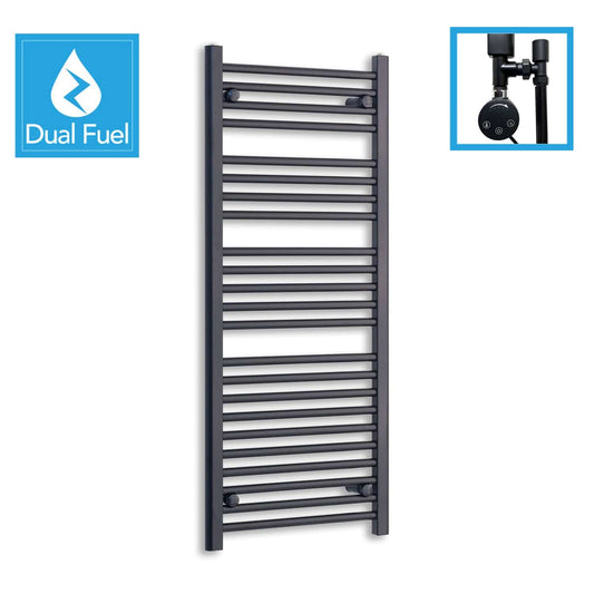 1200x550mm Dual Fuel Flat Black Heated Towel Rail Radiator