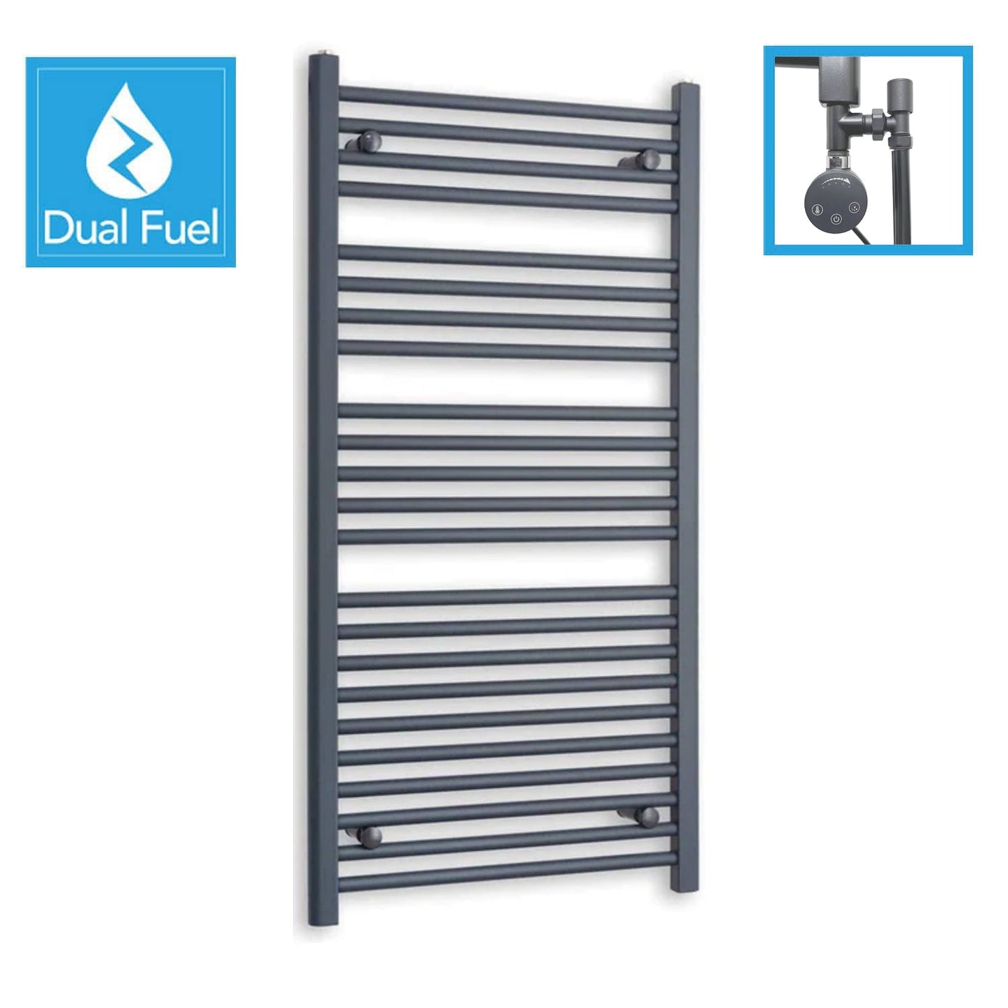 1200x600mm Anthracite Dual Fuel Flat Towel Rail Radiator