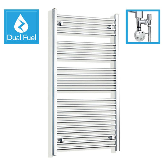 1200x600mm Chrome Dual Fuel Flat Heated Towel Rail Radiator