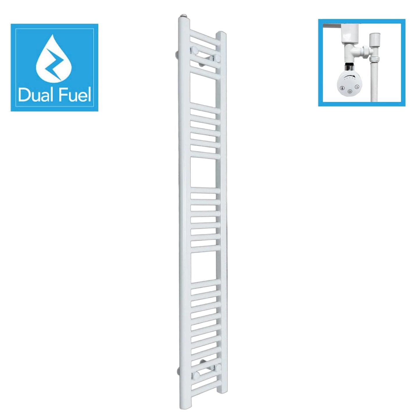 1400x250mm White Dual Fuel Flat Heated Towel Rail Radiator