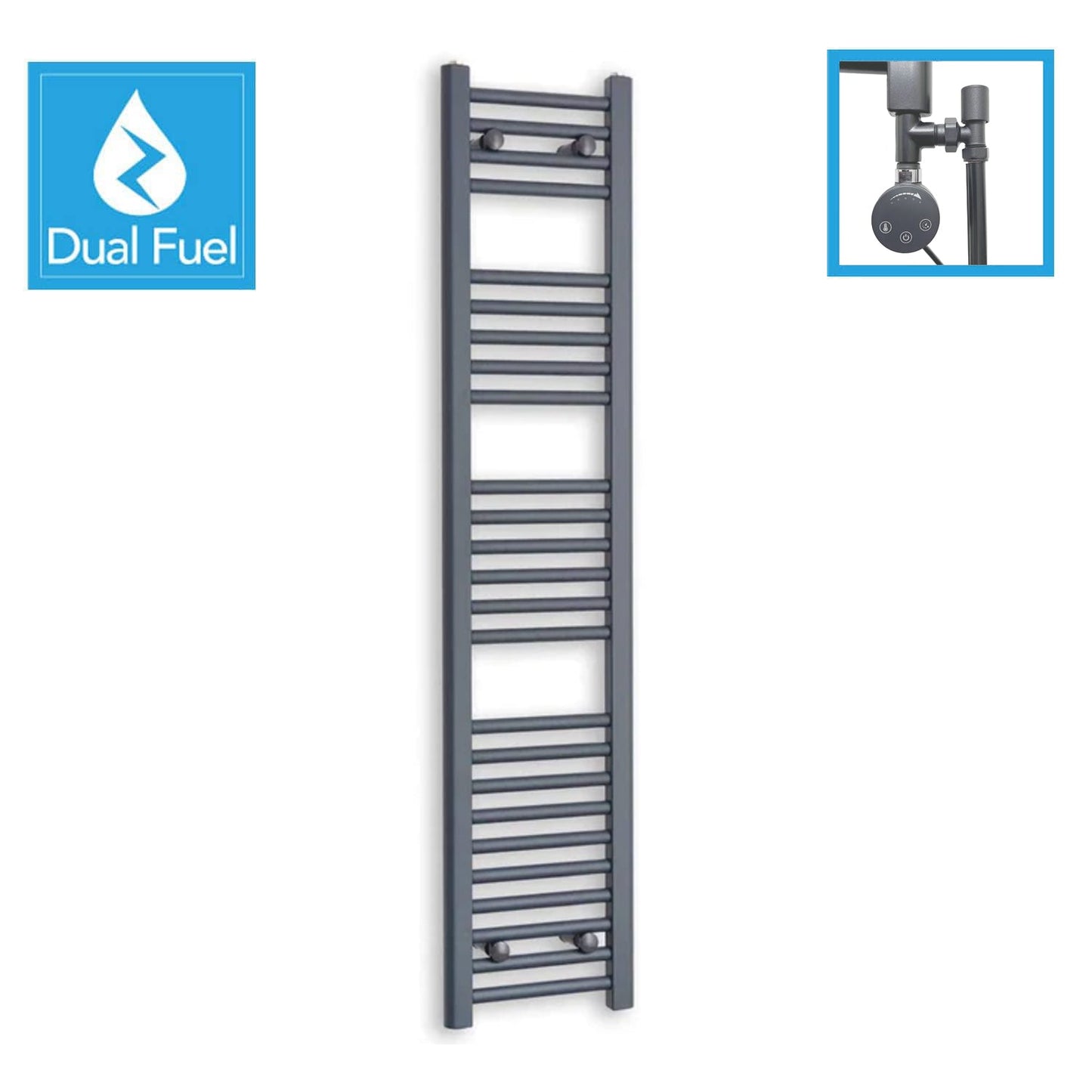 1400x300mm Anthracite Dual Fuel Flat Towel Rail Radiator