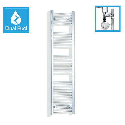 1400x350mm Chrome Dual Fuel Flat Heated Towel Rail Radiator