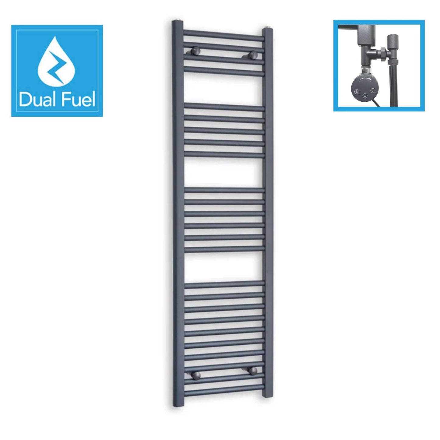 1400x400mm Anthracite Dual Fuel Flat Heated Towel Rail