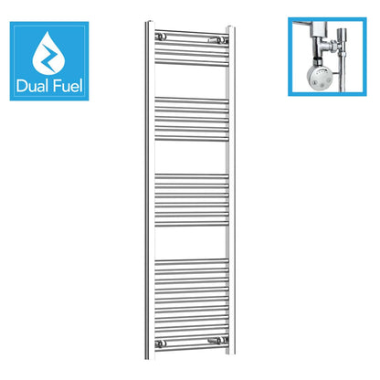 1400x400mm Chrome Dual Fuel Flat Heated Towel Rail