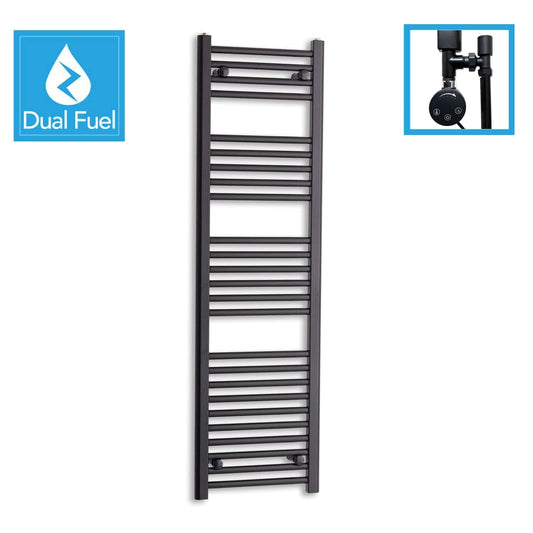 1400x400mm Dual Fuel Flat Black Heated Towel Rail Radiator