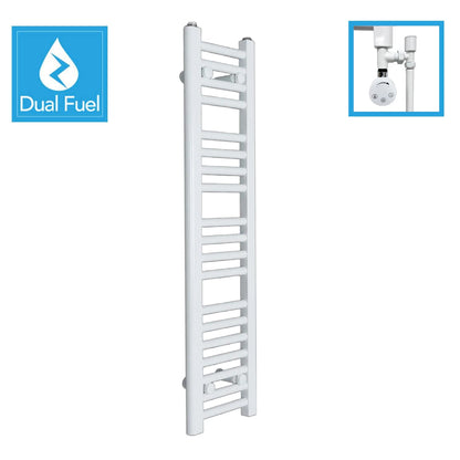 1000x250mm White Dual Fuel Flat Heated Towel Rail Radiator