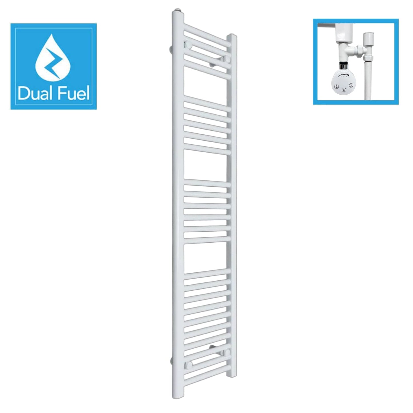1400x350mm White Dual Fuel Flat Heated Towel Rail Radiator