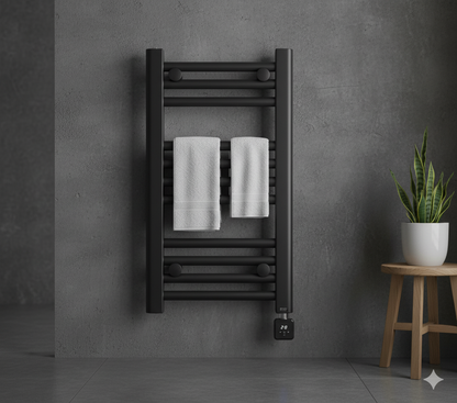400 x 600mm Black Prefilled electric Towel Radiator