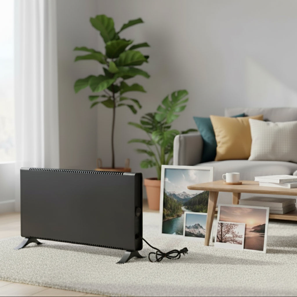 Ecoradco Convector Electric Radiator With Thermostatic Control in Matt Black Finish