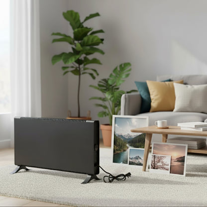 Ecoradco Convector Electric Radiator With Thermostatic Control in Matt Black Finish